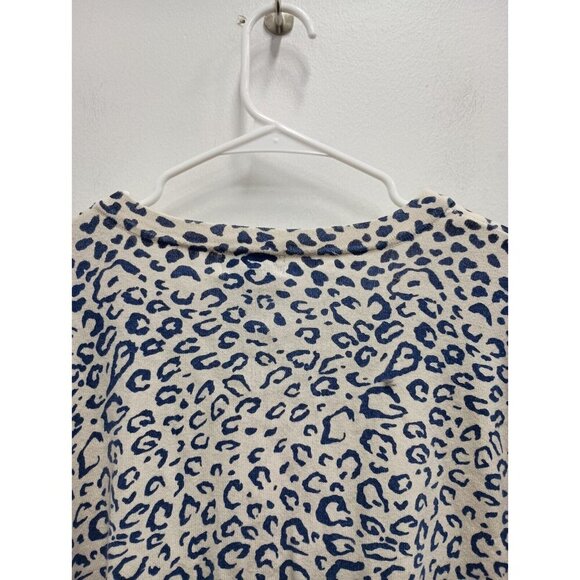 Vicki Wayne Womens Sweater 2X Off White Blue Animal Print Beaded V-Neck Pullover - Picture 7 of 8